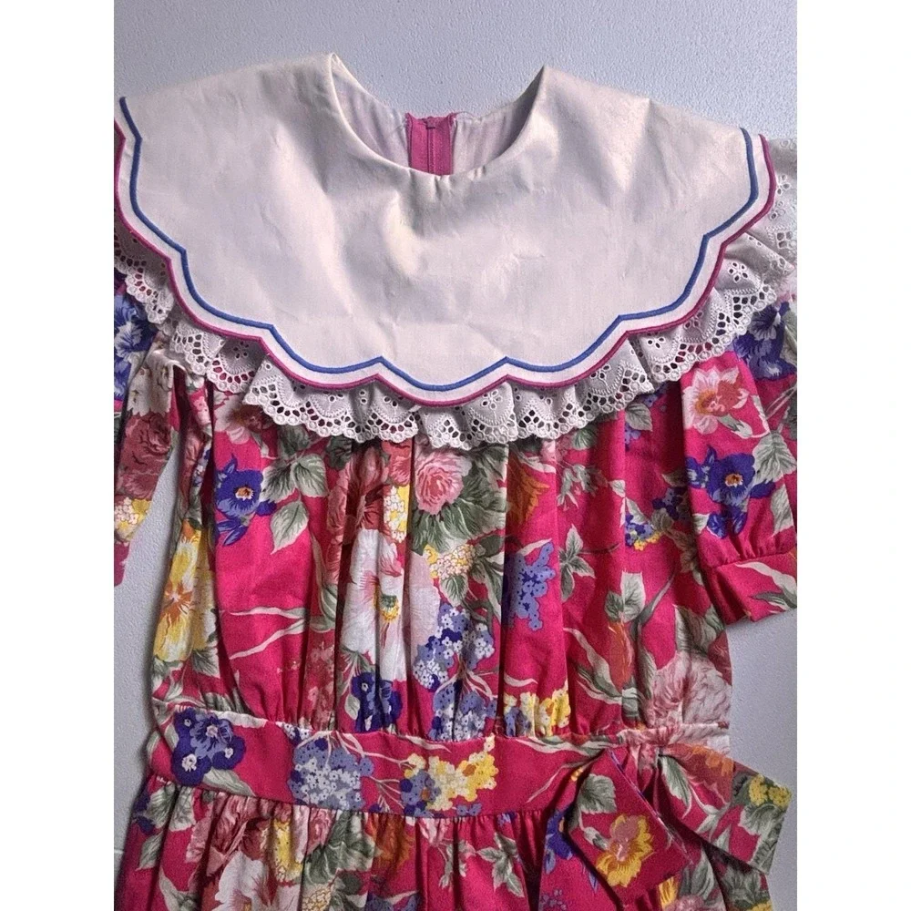 Vintage Chocolate Soup Pink Floral Round Lace Collar Shortalls Romper‎ Outfit 10